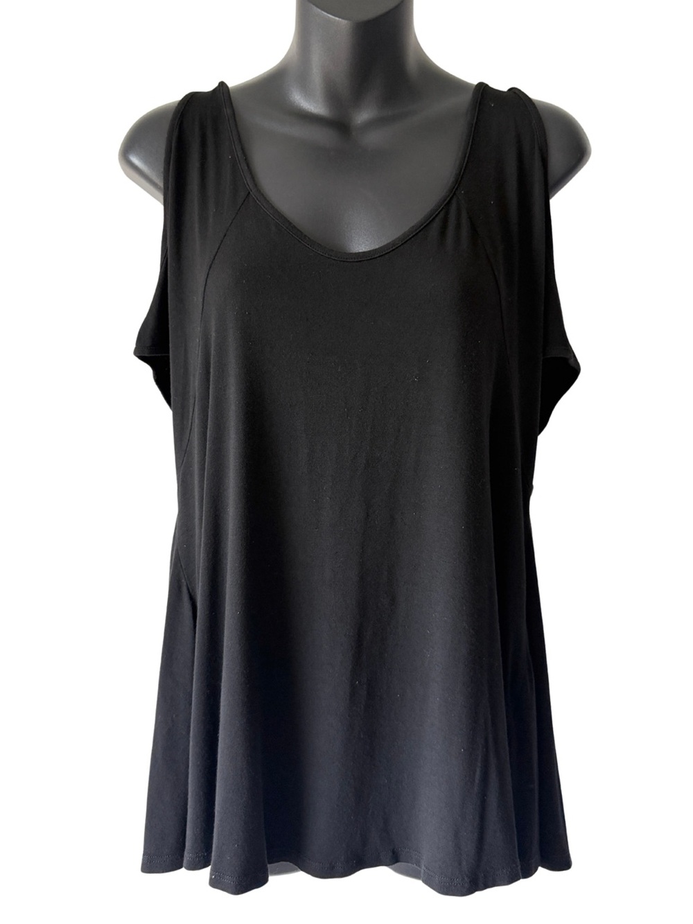 Fighting Eel Basics Black Cold Shoulder Swing Top Blouse Womes XS Stretch Flowy
